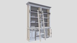Ornate Bookshelf with ladder white, library, ladder, painted, bookshelf, hampton, book