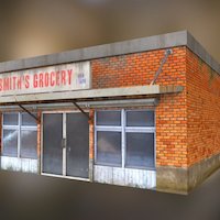 Old American Storefront food, shopping, store, american, grocery, storefront, game, 3d, pbr, gameasset, building, shop, gameready