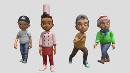 Set of cartoon characters Low-poly kit, set, cartoon, low, poly, characters, animation