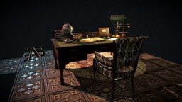 A call from the past office, past, globe, desk, vintage, books, century, ink, phone, old, ashtray, letters, rarity, carpet, desk-lamp, cigars, magnifying-glass, chair, radio, bottle-with-ink