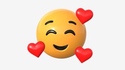 Emoji 005 Smiling with three hearts face, symbol, chat, three, closed, sign, hearts, head, smile, facial, mood, emoticon, expression, neutral, emotion, emoji, smiley, 3d, pbr, funny