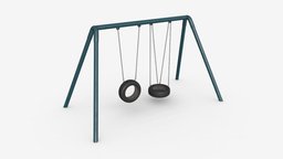 Outdoor tire swing 02 tire, kid, garden, fun, child, outside, swing, play, park, tyre, outdoor, playground, activity, happiness, playful, swinging, 3d, pbr, funny