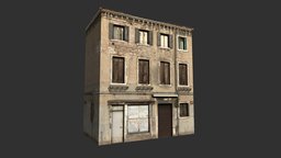 Old House Ruin Low Poly 3d Model ruin, brick, flat, damage, old, condo, derelict, architecture, game, low, poly, house, building