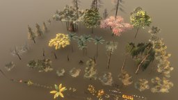 LowPoly Trees trees, grass, maple, pine, palm, flowers, atlas, banana, ready, bamboo, optimized, roots, bushes, banyan, alder, mimosa, game, mobile, japanese