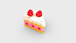 Cartoon strawberry ice cream fruit, kids, cake, children, child, cupcake, summer, candy, beverage, icecream, sweet, strawberry, lowpolymodel, popsicle, suger, handpainted, girl, cool, socared