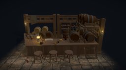 Detailed draft — bar counter bar, barrel, medieval, tavern, counter, props