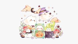 Halloween!!🎃 👻 🍭 cat, cute, pot, dog, kitty, bone, pumkin, kawai, halloween, zombie, mochamochicake