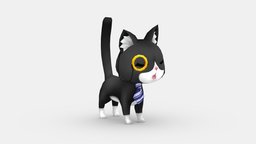 Cartoon black cat with glasses bunny, cat, kitty, pet, mascot, bow, learning, tie, fur, gentleman, kitten, lowpolymodel, handpainted, animal