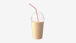Plastic milkshake cup drink, cap, coffee, lid, beverage, cold, straw, milkshake, 3d, pbr, cup, plastic