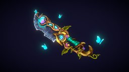 Order of the forest weapon cute, blizzard, only, nature, riot, albedo, gamereadyasset, gameready-lowpoly, substancepainter, knife, handpainted, 3dsmax, art, lowpoly, sword, magic, gameready