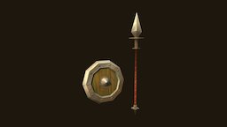 Spear & Shield dungeon, spear, medieval, weaponry, fantasyweapon-s, weapon, handpainted, low-poly, photoshop, blender, lowpoly, blender3d, hand-painted, fantasy, shield