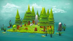 Forest clearing forest, cute, blender-3d, handpainted, blender, lowpoly, gameart, hand-painted, gameasset, handpainted-lowpoly