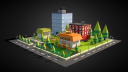 Little Low Poly City 3D tree, lights, little, buildings, urban, park, shoes, shops, 3d, house, car, city, robot, mowahed