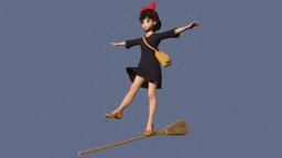 Kiki 03 flying, cute, bag, teenage, posed, ghibli, teen, woman, kiki, broom, anime-girl, short-hair, girl, witch, female, anime, kiki-s-delivery-service