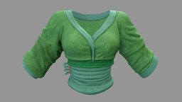 Green Medieval Pheasant Top green, steampunk, fashion, medieval, girls, top, clothes, tavern, chinese, traditional, villager, womens, kimono, wear, blouse, pheasant, loose, pbr, low, poly, female, fantasy, japanese