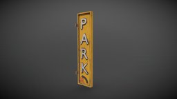 Parking sign arrow, rust, prop, sign, park, decor, old, parking, facade, vehicle, lowpoly, car, free, building, street, redy-for-game