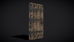 Old Reinforced Wooden Door ancient, rpg, wooden, cottage, medieval, doors, lock, architectural, worn, designed, entry, dirty, decor, old, fortress, iron, decorated, wood, fantasy, door