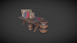 pack medieval object, scene, rpg, barrel, games, chest, medieval, historical, adventure, detailed, table, realistic, architecture, 3d, blender, texture, decoration, fantasy, textured, shield, environment