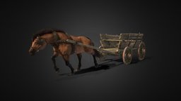 Dray with Horse blend, gallop, float, cart, tail, harness, wain, hairs, dray, blender, horse, walk, animated
