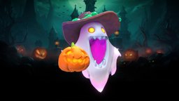 Stylized Halloween Ghost blood, hat, skeleton, wizard, flying, rpg, death, undead, mmo, rts, brutal, necromancer, outfit, moba, necromancy, handpainted, lowpoly, stylized, fantasy, ghost, halloween, pumpkin