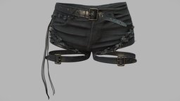 Female Ripped Denim Shorts , punk, fashion, shorts, girls, clothes, with, summer, straps, jeans, belt, womens, ripped, wear, denim, pbr, low, poly, female, black