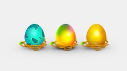 bird eggs-golden egg-colored egg-dinosaur egg egg, lucky, gambling, golden, luck, gamble, lowpolymodel, lottery, handpainted, game, animal, dinosaur