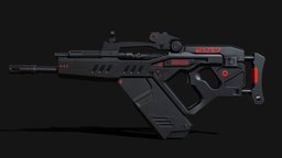 SMG-M32 rifle, scope, cyberpunk, pulserifle, deu, assault-rifle, submachinegun, substancepainter, weapon, blender, gun, guns, smg-submachine-gun
