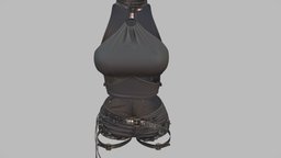 Female Ripped Shorts Collar Neck Top Outfit neck, style, leather, punk, fashion, urban, shorts, girls, top, clothes, summer, strap, collar, realistic, real, casual, womens, torn, outfit, cutout, ripped, wear, denim, pbr, low, poly, female, street, black