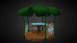 Fantasy Alcove Cartoon Style tree, elf, table, alcove, handpainted, low-poly, cartoon, asset, game, art, lowpoly, hand-painted, chair, low, poly, stylized, fantasy, concept, magic, environment