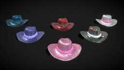 Glitter Cowboy Hats Pack hat, fedora, princess, cap, cloth, accessories, pack, clothes, holo, cowboy, pink, ar, shiny, stars, accessory, headdress, cowgirl, holographic, cowboyhat, wildwest, instagram, headwear, glitter, rodeo, sequin, low-poly, lowpoly, sequins, y2k, instagramfilter, hat-pack