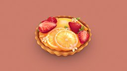 Lemon Pie ! food, cute, handpaint, study, pie, dessert, lemon, strawberry, substancepainter, handpainted, lowpoly, handpainted-lowpoly