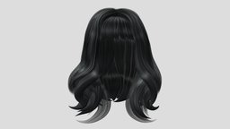 Mid Long Female Hair With Front Bangs Fringes hair, mesh, long, mid, length, bangs, pbr, low, poly, female, polygon, fringes
