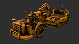 Road Scraper truck, earth, rusty, dirt, dirty, machine, yellow, large, grading, mover, pbr, construction, industrial