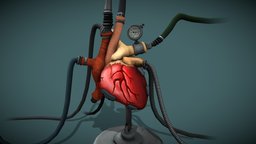 Synthetic Heart #SketchfabWeeklyChallenge Week 3 body, organ, anatomy, heart, prop, 4k, pipes, metal, hose, sketchfabweeklychallenge, substancepainter, handpainted, asset, photoshop, blender, stylized, human