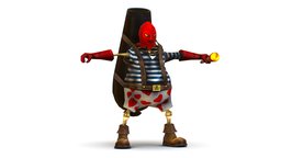 Skined Pirate Red Mask Cannon hat, skeleton, torch, red, barrel, angry, heart, chest, bone, fat, sailor, trunk, old, mask, cannon, robber, belt, t-shirt, gunner, oldman, bots, gangster, dangerous, bandit, blouse, underpants, thug, skined, brigand, character, low, poly, man, creature, pirate, monster, male, rigged, evil, "bones", "zombie"