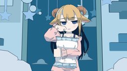 [OC] Sleepy Sheep Girl night, animegirl, npr, anime3d, blender, blender3d, blue, anime, noai