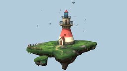Lighthouse on a floating island lighthouse, island, miyazaki, theme, floatingisland, animestyle, sketchfabweeklychallenge, desighn, handpainted, lowpoly, stylized, environment, lighthouse-low, handpainted-lowpol