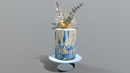 Luxury Aegean Golden Blue greek, cake, palm, luxury, party, birthday, realistic, scanned, bakery, personalised, wheat, customizable, aegean, eucalyptus, photogrammetry, leaves, macarone, cakesburg, buttercream, noai