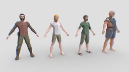 Low | Polygon | Characters | Pack warrior, people, surface, hero, survival, yellow, men, character, low-poly, game, gameready