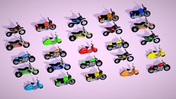 Low Poly Bike Two Wheeler Pack blend, obj, bikes, sportsbike, racingbike, moped, lowpolymodel, gamereadymodel, scootervehicle, glb, sourcefiles, scooter-moped-electric, gameasset, 3dmodel, vehiclepack, bikepack