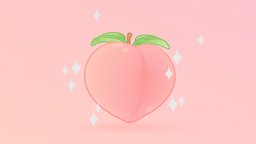 Juicy peach Emoji 🍑 plant, fruit, toon, cute, high, apple, prop, rose, pink, nature, peach, ui, emoji, juicy, cartoon, asset, game, blender, stylized, download