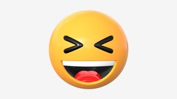 Emoji 018 White smiling with tighty closed eyes face, symbol, chat, sign, eyes, head, smiling, smile, facial, mood, emoticon, expression, neutral, emotion, emoji, smiley, close, 3d, pbr, funny