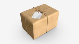 Parcel wrapped in kraft paper packaging, bow, post, paper, pack, mail, brown, gift, mockup, rope, box, delivery, present, package, parcel, wrapped, kraft, send, 3d, pbr