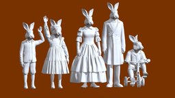 hare family rabbit, son, boy, mother, new, miniature, family, diorama, print, woman, year, hare, dad, daughter, girl, animal, human