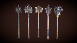 Collection of maces hammer, club, medieval, unreal, pack, cry, morning, mace, don, scimitar, blender-3d, falcone, substance, unity, blender, pbr
