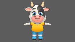 Cow Bull Oxen Animated Rigged cow, humanoid, toon, cute, little, chibi, toy, biped, animals, mammal, bull, milk, run, farm, cattle, oxen, character, cartoon, game, 3d, lowpoly, model, animated, rigged