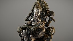 Antique Ganesha advanced, bronze, paint, god, antique, figurine, ganesha, metal, statue, scanned, photometry, hindu, pbr-texturing, pbr-materials, sculpture, gold, inciprocal