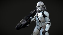Clone heavy trooper phase 2 rifle, trooper, armor, white, bad, empire, soldier, blaster, heavy, clone, classic, infantry, rocketlauncher, imperial, wars, star, republic, galactic, 501st, revenge-of-the-sith, battlefront2, episode3, helmet, military, batch