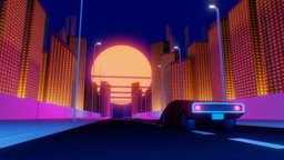 Vaporwave Car Scene music, modern, lights, indie, retro, purple, night, miami, 80s, graphic, nights, violet, retro-futuristic, vaporwave, synthwave, retrowave, lowpoly, car, city, stylized, building, street