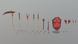 Weapon pack hammer, bone, arms, shields, spears, whip, trident, sickle, knife, dagger
